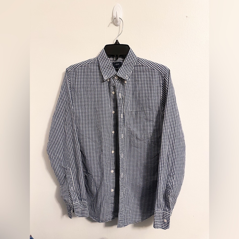 Men’s J.Crew Gingham Checkered Navy & White Button Down Small